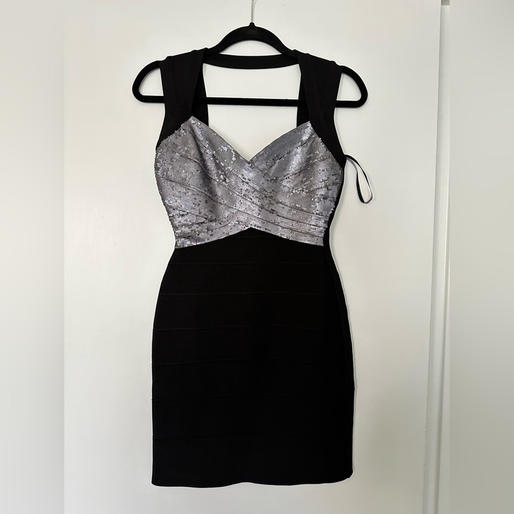 NWT Herve Leger black and sequin cocktail dress